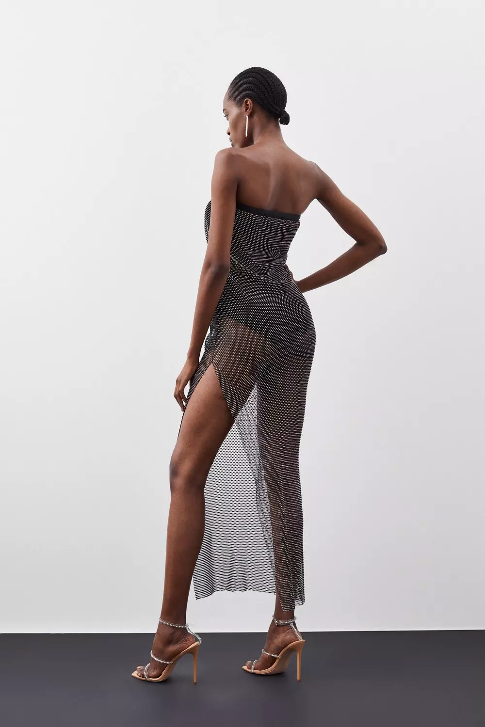 Diamante Mesh Bandeau Midi Dress Karen Millen